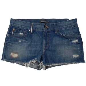 Level 99 womens jean shorts size 29 blue denim distressed cutoff 9.5" rise